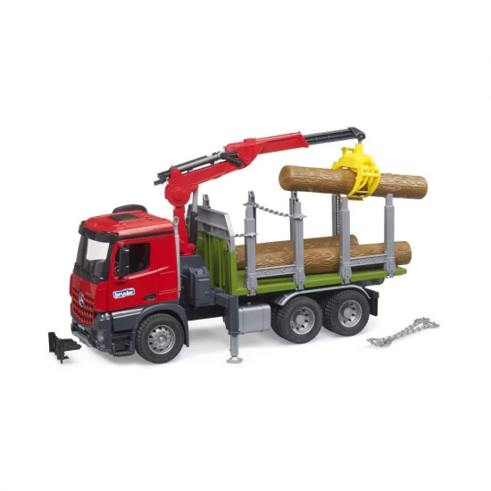 Camion lemne Bruder Mercedes Benz Arocs cu macara de incarcare graifer si 3 busteni Camion lemne Bruder Mercedes Benz Arocs cu macara de incarcare graifer si 3 busteni