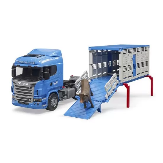 Camion transport bovine Scania R-Series si o vita Bruder