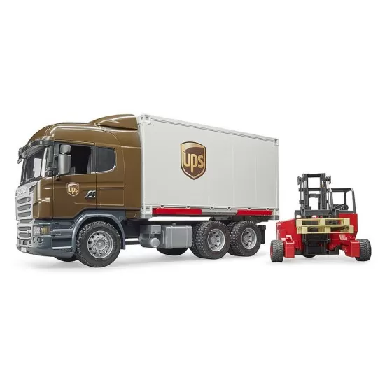 Camion UPS Scania R-Series si stivuitor Bruder Camion UPS Scania R-Series si stivuitor Bruder