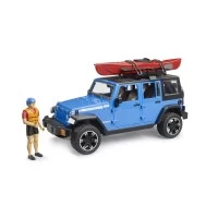 Jeep Wrangler Rubicon Unlimited cu caiac si figurina Bruder