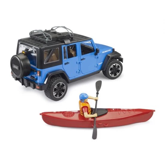 Jeep Wrangler Rubicon Unlimited cu caiac si figurina Bruder Jeep Wrangler Rubicon Unlimited cu caiac si figurina Bruder