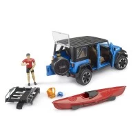 Jeep Wrangler Rubicon Unlimited cu caiac si figurina Bruder