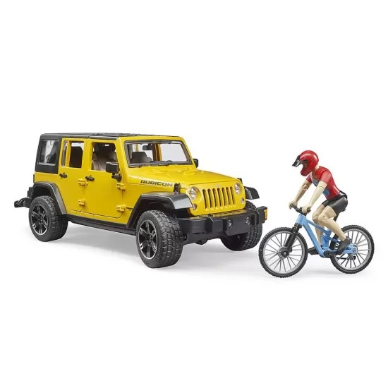 Jeep Wrangler Unlimited Rubicon cu bicicleta si ciclist Bruder Jeep Wrangler Unlimited Rubicon cu bicicleta si ciclist Bruder