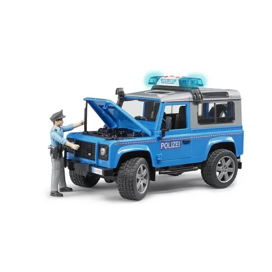 Masina de politie Land Rover Defender cu politist si accesorii Bruder Masina de politie Land Rover Defender cu politist si accesorii Bruder