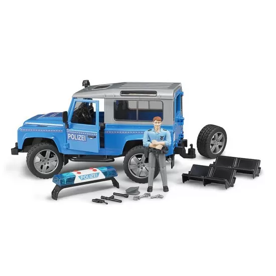 Masina de politie Land Rover Defender cu politist si accesorii Bruder Masina de politie Land Rover Defender cu politist si accesorii Bruder