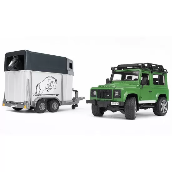 Masina de teren Land Rover Defender cu remorca si cal Bruder Masina de teren Land Rover Defender cu remorca si cal Bruder