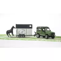 Masina de teren Land Rover Defender cu remorca si cal Bruder