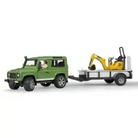 Masina de teren Land Rover Defender cu remorca si micro excavator JCB cu muncitor