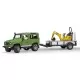Masina de teren Land Rover Defender cu remorca si micro excavator JCB cu muncitor Masina de teren Land Rover Defender cu remorca si micro excavator JCB cu muncitor
