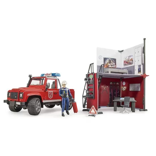 Statie de pompieri cu Land Rover Defender si pompier Bruder Statie de pompieri cu Land Rover Defender si pompier Bruder