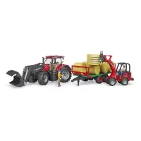 Tractor Case IH Optum 300 CVX cu incarcator frontal si remorca transport cu 8 baloti Bruder