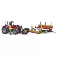 Tractor Massey Ferguson 7480 cu incarcator frontal si remorca pentru lemne Bruder