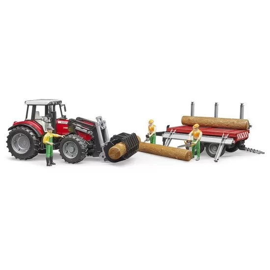 Tractor Massey Ferguson 7480 cu incarcator frontal si remorca pentru lemne Bruder Tractor Massey Ferguson 7480 cu incarcator frontal si remorca pentru lemne Bruder