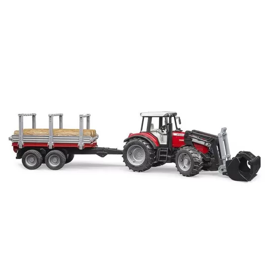 Tractor Massey Ferguson 7480 cu incarcator frontal si remorca pentru lemne Bruder Tractor Massey Ferguson 7480 cu incarcator frontal si remorca pentru lemne Bruder