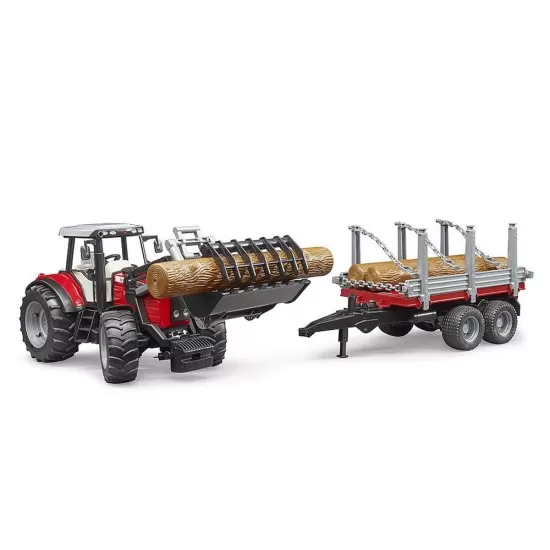 Tractor Massey Ferguson 7480 cu incarcator frontal si remorca pentru lemne Bruder Tractor Massey Ferguson 7480 cu incarcator frontal si remorca pentru lemne Bruder