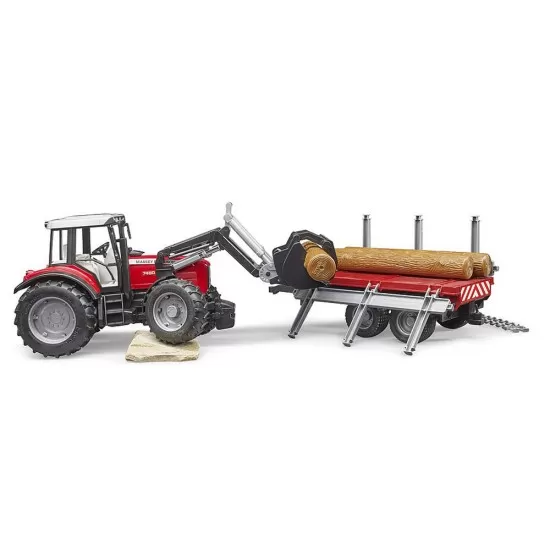 Tractor Massey Ferguson 7480 cu incarcator frontal si remorca pentru lemne Bruder Tractor Massey Ferguson 7480 cu incarcator frontal si remorca pentru lemne Bruder