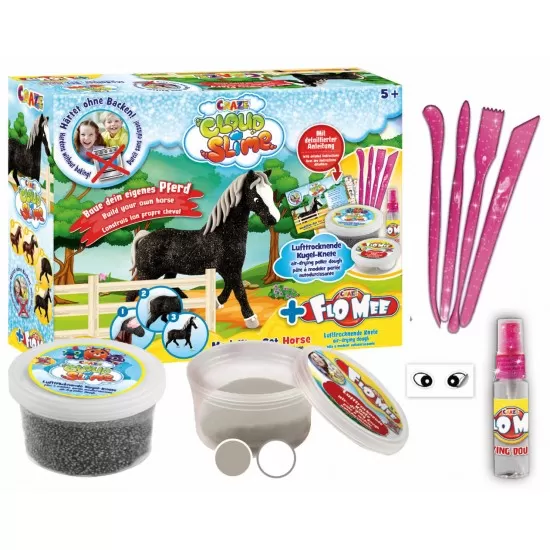 Set creativ plastilina cu figurina 3D calut Cloud Slime Set creativ plastilina cu figurina 3D calut Cloud Slime