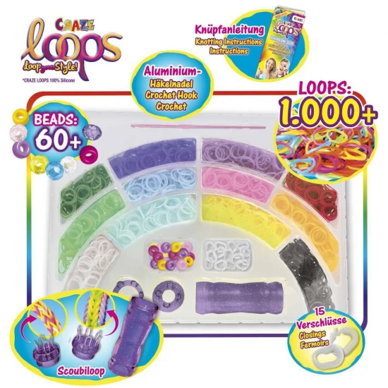 Set de creatie cu 1000 de elastice pentru confectionare bijuterii Craze Set de creatie cu 1000 de elastice pentru confectionare bijuterii Craze