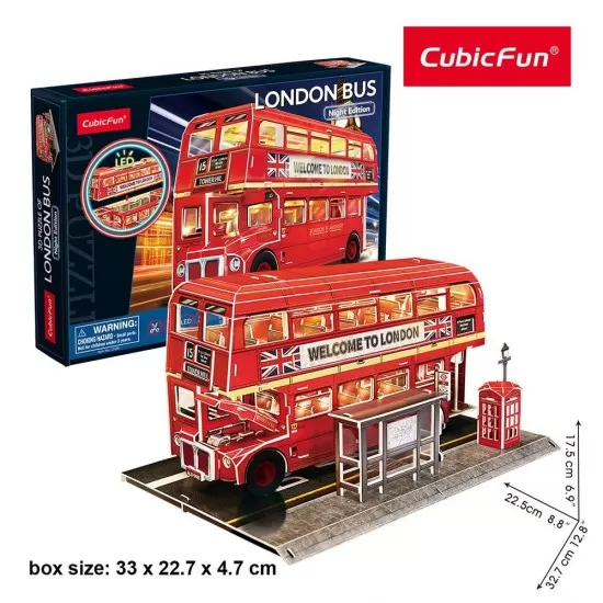 Puzzle 3D led autobuz cu etaj CubicFun 161 piese Puzzle 3D led autobuz cu etaj CubicFun 161 piese