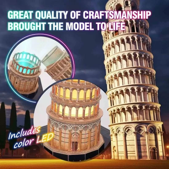 Puzzle 3D Turnul din Pisa editie luminoasa 42 piese CubicFun Puzzle 3D Turnul din Pisa editie luminoasa 42 piese CubicFun