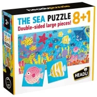 Set 8+1 puzzle Headu animale marine cu piese mari imprimate pe ambele fete Set 8+1 puzzle Headu animale marine cu piese mari imprimate pe ambele fete