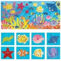 Set 8+1 puzzle Headu animale marine cu piese mari imprimate pe ambele fete Set 8+1 puzzle Headu animale marine cu piese mari imprimate pe ambele fete