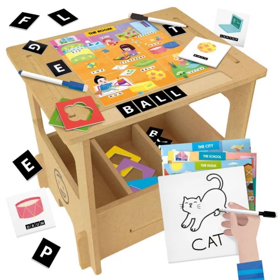 Joc educativ Headu - Birou din lemn cu diverse activitati educative de a scrie si desena 3-6 ani Joc educativ Headu - Birou din lemn cu diverse activitati educative de a scrie si desena 3-6 ani