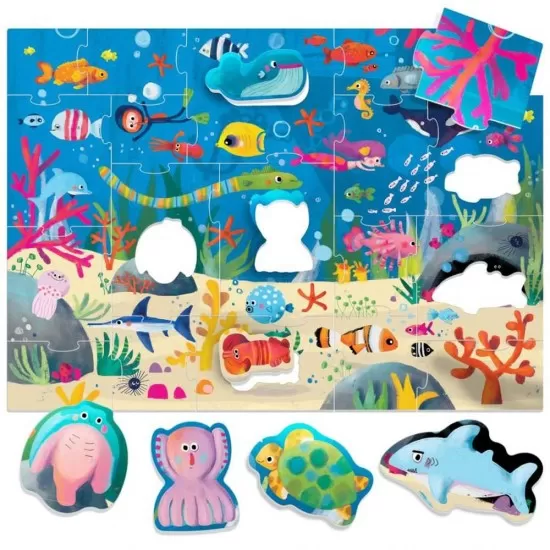 Puzzle animalute in ocean Headu Ecoplay 19 piese