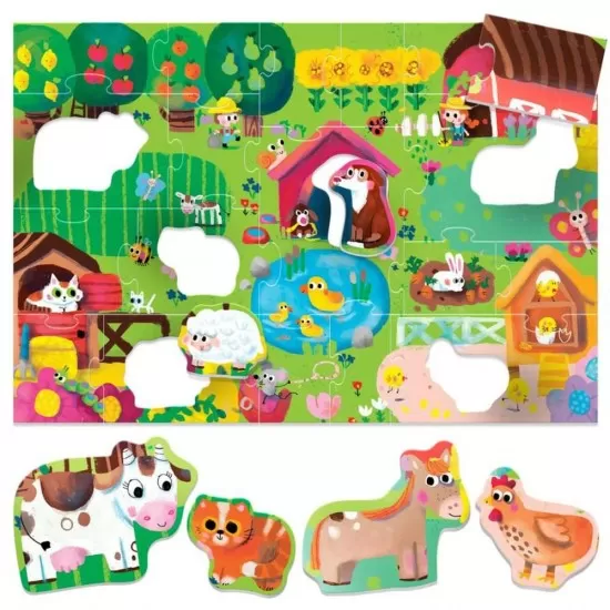 Puzzle animalute la ferma Headu Ecoplay 19 piese Puzzle animalute la ferma Headu Ecoplay 19 piese