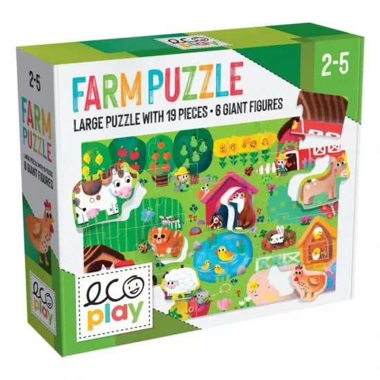 Puzzle animalute la ferma Headu Ecoplay 19 piese Puzzle animalute la ferma Headu Ecoplay 19 piese