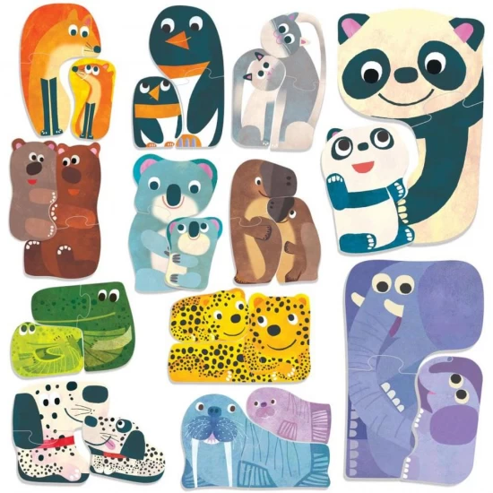 Set 12 puzzle-uri Headu Ecoplay - Animalute cu pui