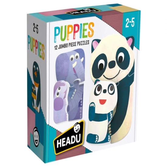 Set 12 puzzle-uri Headu Ecoplay - Animalute cu pui