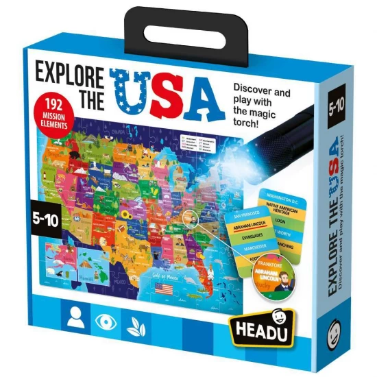 Joc STEM Headu - Explorati Statele Unite ale Americii cu lanterna inclusa 5-10 ani