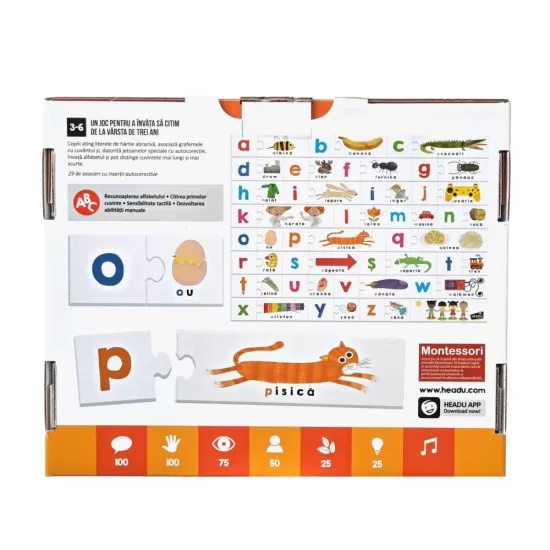 Joc Headu Montessori - Joc tactil ABC in limba romana Joc Headu Montessori - Joc tactil ABC in limba romana