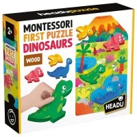 Joc Montessori Headu - Primul meu puzzle cu dinozauri ce include 4 forme din lemn Joc Montessori Headu - Primul meu puzzle cu dinozauri ce include 4 forme din lemn
