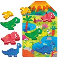Joc Montessori Headu - Primul meu puzzle cu dinozauri ce include 4 forme din lemn Joc Montessori Headu - Primul meu puzzle cu dinozauri ce include 4 forme din lemn