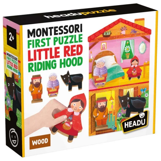 Primul meu puzzle Headu Montessori Scufita Rosie, include 4 forme din lemn Primul meu puzzle Headu Montessori Scufita Rosie, include 4 forme din lemn