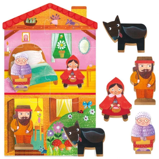 Primul meu puzzle Headu Montessori Scufita Rosie, include 4 forme din lemn Primul meu puzzle Headu Montessori Scufita Rosie, include 4 forme din lemn