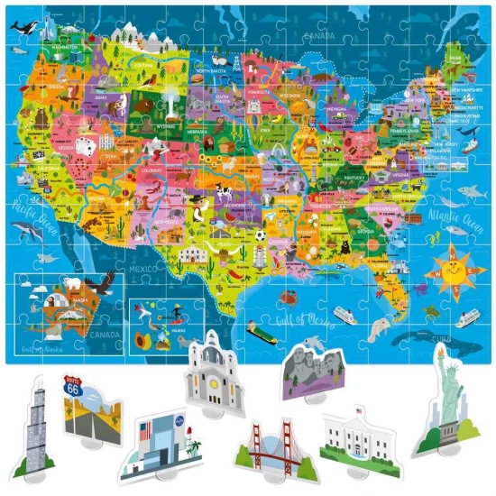 Puzzle Descoperiti Statele Unite ale Americii cu 25 de monumente 3D Headu