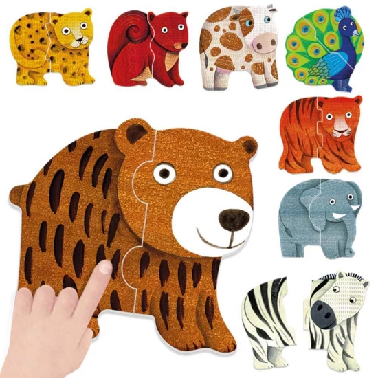 Puzzle tactil contur animale cu piese mari 2-4 ani Headu