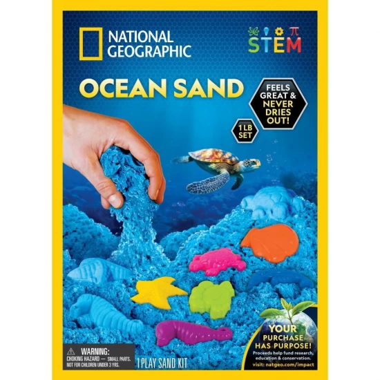 Set educativ National Geographic cu 1 kg nisip kinetic, 6 forme animale marine si tavita
