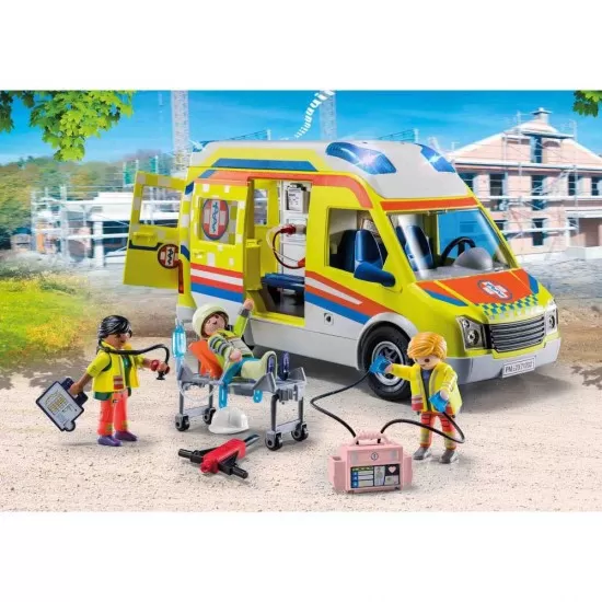 Playmobil City Life - Ambulanta galbena cu lumini si sunete Playmobil City Life - Ambulanta galbena cu lumini si sunete