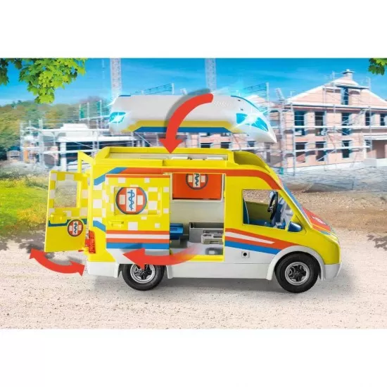 Playmobil City Life - Ambulanta galbena cu lumini si sunete Playmobil City Life - Ambulanta galbena cu lumini si sunete