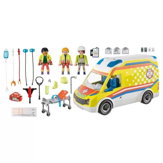 Playmobil City Life - Ambulanta galbena cu lumini si sunete Playmobil City Life - Ambulanta galbena cu lumini si sunete