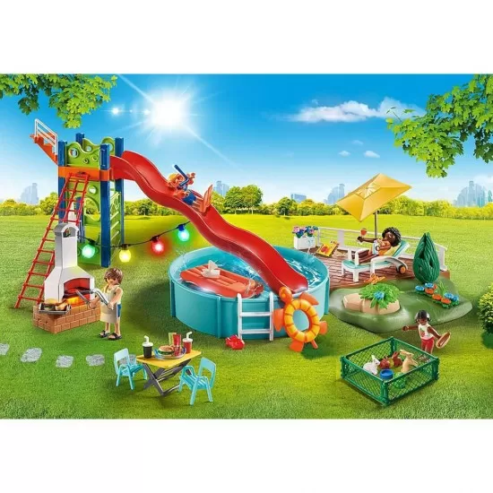 Playmobil City Life - Petrecere la piscina cu tobogan