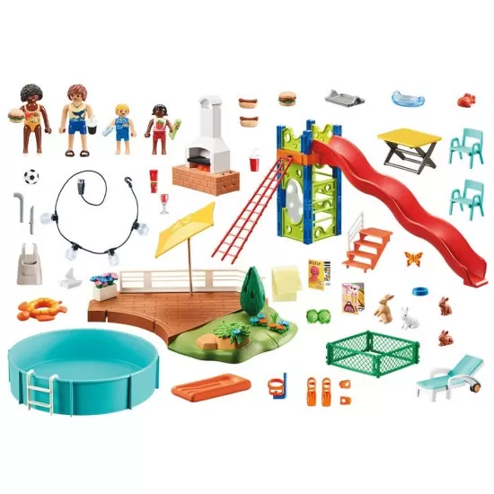 Playmobil City Life - Petrecere la piscina cu tobogan