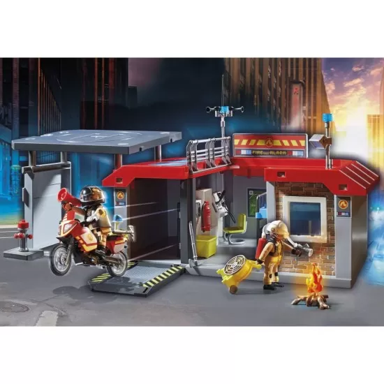 Playmobil City Action - Set mobil statie de pompieri si figurine Playmobil City Action - Set mobil statie de pompieri si figurine