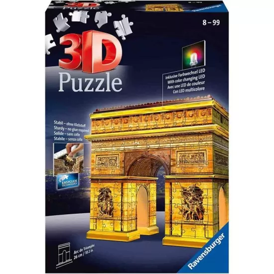Puzzle 3D cu LED Arc de Triumf 216 piese Ravensburger Puzzle 3D cu LED Arc de Triumf 216 piese Ravensburger