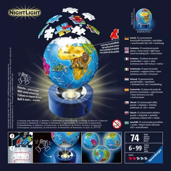 Puzzle 3D luminos glob pamantesc 72 piese Ravensburger Puzzle 3D luminos glob pamantesc 72 piese Ravensburger