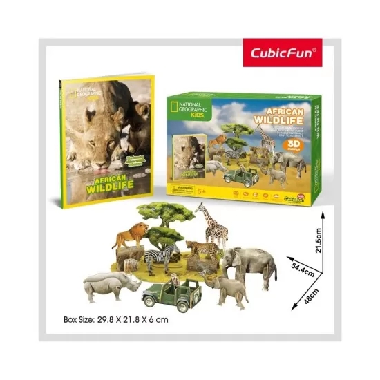 Puzzle 3D cu brosura - Animale salbatice 69 piese Puzzle 3D cu brosura - Animale salbatice 69 piese